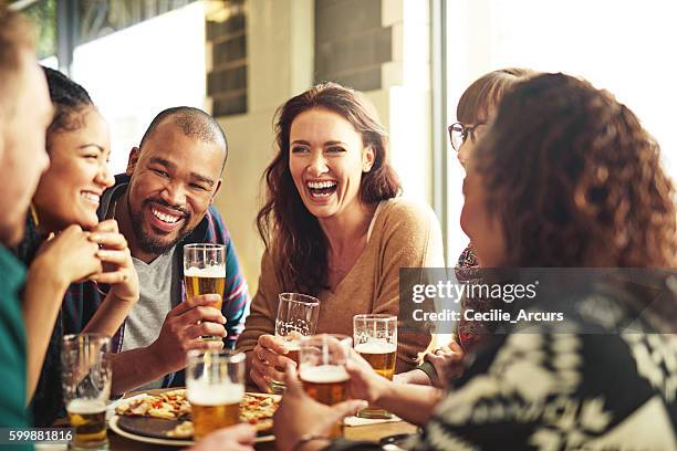 and what helps us laugh better than our crew? - beer friends imagens e fotografias de stock