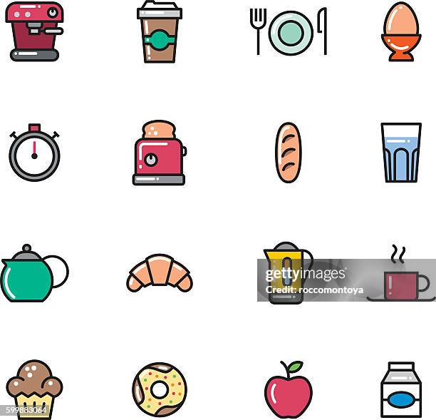 icon set, breakfast - tea kettle stock illustrations