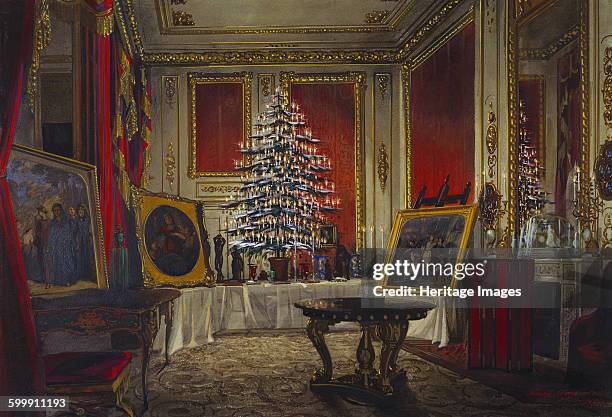 Queen Victoria's Christmas Tree, 1850. Found in the collection of Royal Collection, London. Artist : Roberts, James .