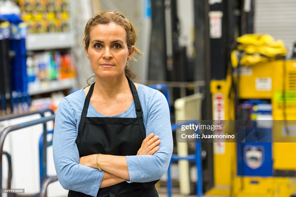 Working in a hardware store warehouse