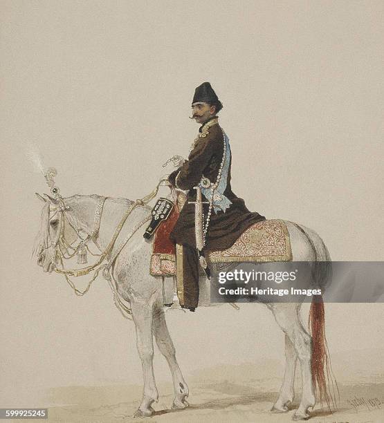 Equestrian Portrait of Naser al-Din Shah Qajar , 1873. Found in the collection of State Hermitage, St. Petersburg. Artist : Zichy, Mihály .
