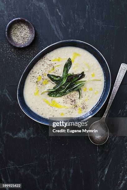 celeriac cream soup with crispy sage - celeriac ストックフォトと画像