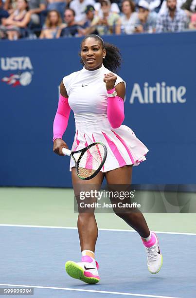 Serena Williams of USA celebrates her victory during day 8 of the 2016 US Open at USTA Billie Jean King National Tennis Center on September 5, 2016...