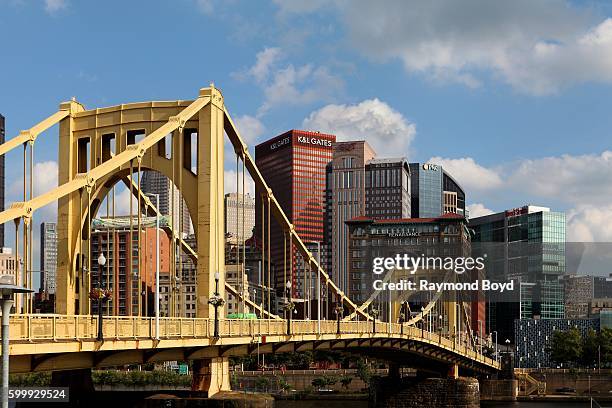 View of downtown Pittsburgh and the Roberto Clemente Bridge in Pittsburgh, Pennsylvania on August 25, 2016.