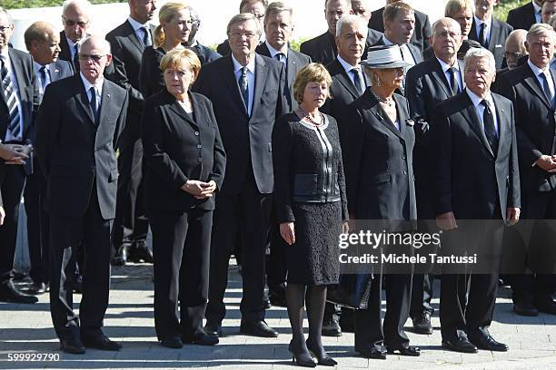 Barbara Scheel together with Germans State President Joachim Gauck, Daniela Schadt, Norbert Lammert and German chancellor Angela Merkel follow during...