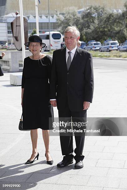 Former German President Horst Koehler and his wive Eva Luise Koehler arrive for the Memorial Ceremony in honor of former state president Walter...