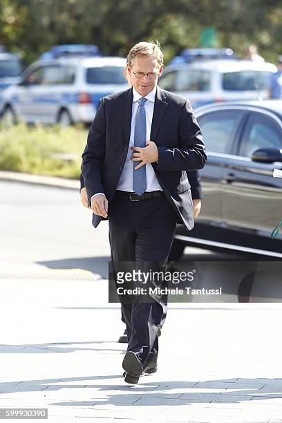 The Mayor of Berlin Michael Mueller arrives for the Memorial Ceremony in honor of former state president Walter Scheel on September 7, 2016 in...
