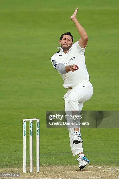 Tim Bresnan of Yorkshire bowls during Day Two of the Specsavers County Championship Division One match between Yorkshire and Durham at Headingley on...