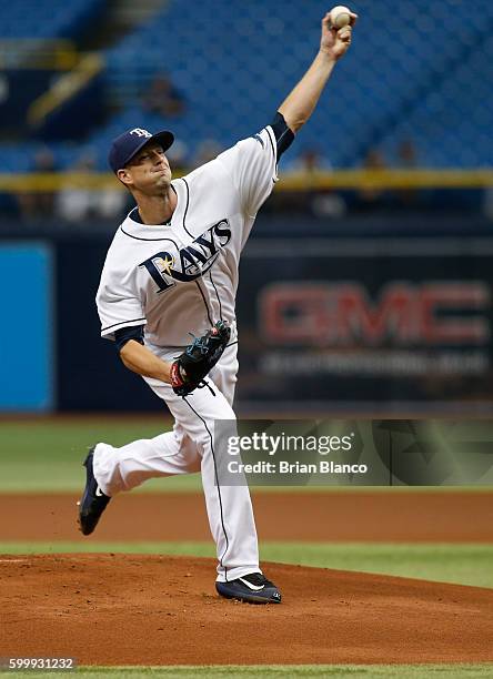 Drew Smyly of the Tampa Bay Rays pitches during the first inning of a game against the Baltimore Orioles on September 7, 2016 at Tropicana Field in...