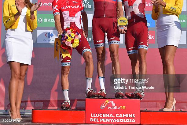 71st Tour of Spain 2016 / Stage 17 Podium / Egor SILIN / Pavel KOCHETKOV / Matvey MAMYKIN / Team KATUSHA Best Team/ Illustration / Legs / Castellon -...