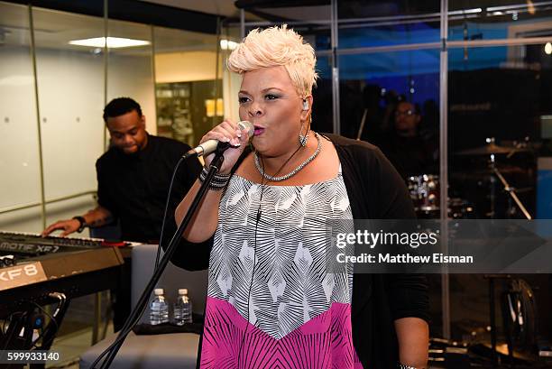 Gospel singer Tamela Mann performs live on Kirk Franklin's Praise channel at SiriusXM Studio on September 7, 2016 in New York City.