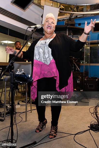 Gospel singer Tamela Mann performs live on Kirk Franklin's Praise channel at SiriusXM Studio on September 7, 2016 in New York City.