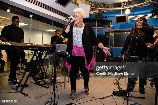 Gospel singer Tamela Mann performs live on Kirk Franklin's Praise channel at SiriusXM Studio on September 7, 2016 in New York City.