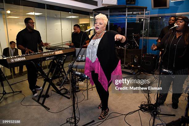 Gospel singer Tamela Mann performs live on Kirk Franklin's Praise channel at SiriusXM Studio on September 7, 2016 in New York City.