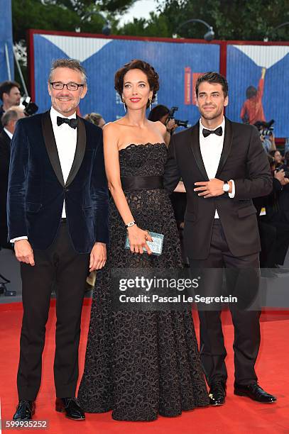 Jaeger-LeCoultre Communication Director Laurent Vinay, Carmen Chaplin and Jorge Viladoms attend the premiere of 'Jackie' during the 73rd Venice Film...
