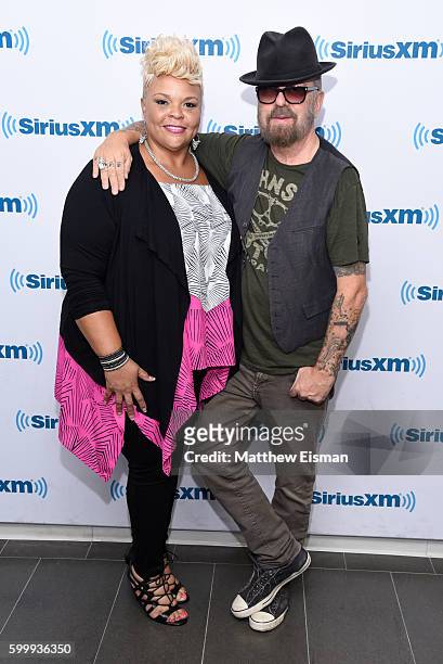 Gospel singer Tamela Mann and Dave Stewart of the band Eurythmics visit SiriusXM Studio on September 7, 2016 in New York City.