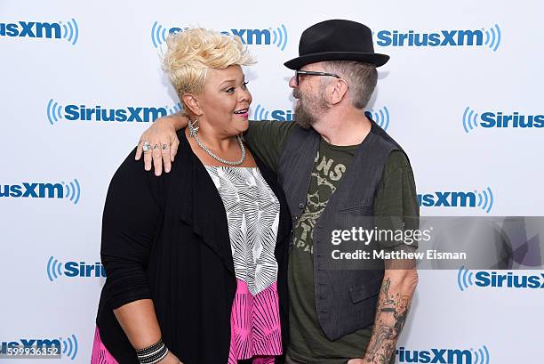 Gospel singer Tamela Mann and Dave Stewart of the band Eurythmics visit SiriusXM Studio on September 7, 2016 in New York City.