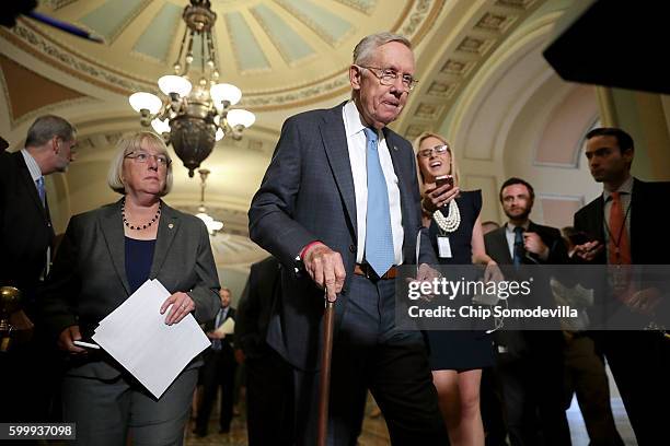 Senate Minority Leader Harry Reid holds a news conference following the weekly Senate Democratic policy luncheon at the U.S. Capitol September 7,...