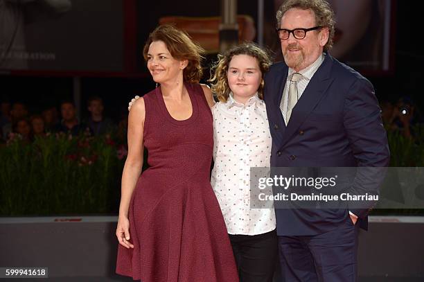 Ines Glorian, Ada Meaney and actor Colm Meaney attend the premiere of 'The Journey' during the 73rd Venice Film Festival at Sala Grande on September...