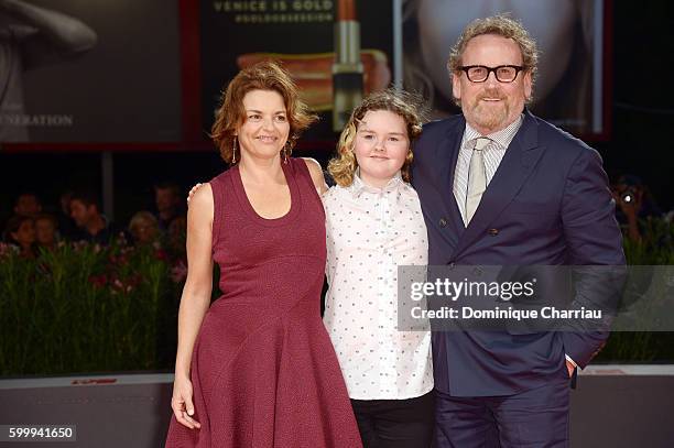 Ines Glorian, Ada Meaney and actor Colm Meaney attend the premiere of 'The Journey' during the 73rd Venice Film Festival at Sala Grande on September...