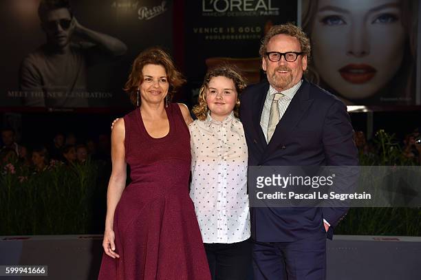 Ines Glorian, Ada Meaney and actor Colm Meaney attend the premiere of 'The Journey' during the 73rd Venice Film Festival at Sala Grande on September...