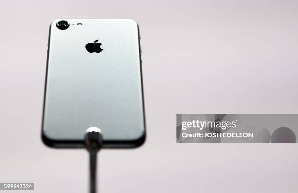 The iPhone 7 is seen on display during an Apple media event at Bill Graham Civic Auditorium in San Francisco, California on September 7, 2016. -...