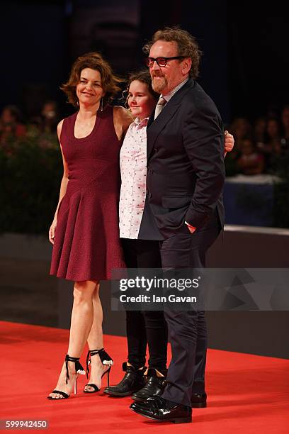 Ines Glorian, Ada Meaney and actor Colm Meaney attend the premiere of 'The Journey' during the 73rd Venice Film Festival at Sala Grande on September...