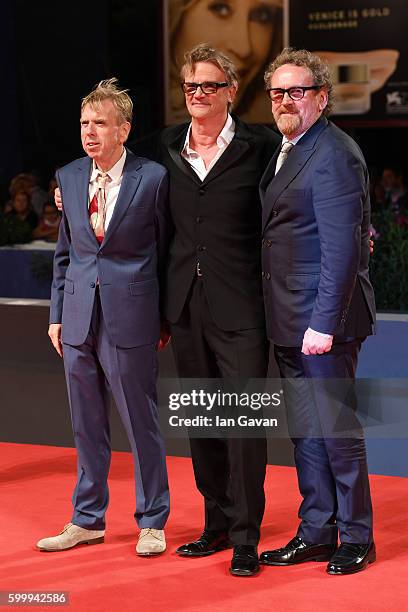 Colm Meaney, Nick Hamm and Timothy Spall attend the premiere of 'The Journey' during the 73rd Venice Film Festival at Sala Grande on September 7,...