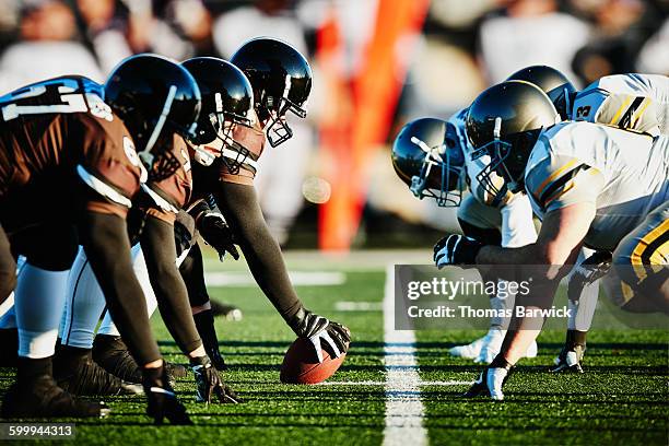 two football teams at line of scrimmage - american football game bildbanksfoton och bilder