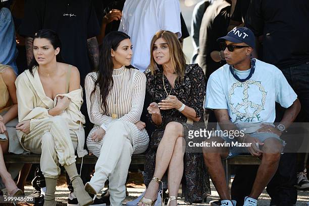 Kendall Jenner, Kim Kardashian, Carine Roitfeld and Pharrell Williams attend the Kanye West Yeezy Season 4 fashion show on September 7, 2016 in New...