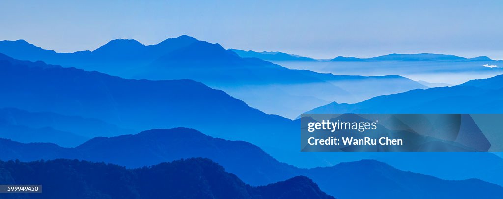 View of blue mountains in the fog. Central Mountains Taiwan