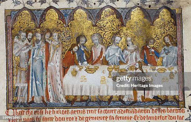 Feasting at King Arthur's Court, 13th century. Found in the collection of British Library. Artist : Anonymous.