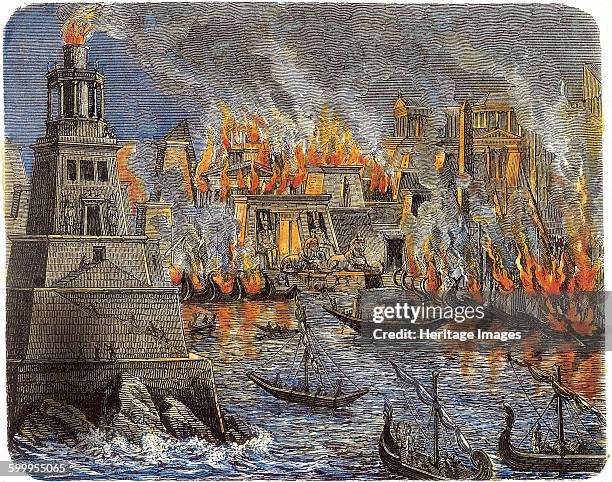 The Burning of the Library of Alexandria, 1876. Private Collection. Artist : Anonymous.