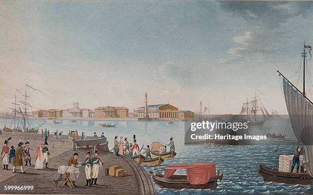 View of the Neva River and the Stock exchange in Saint Petersburg, Early 1800s. Private Collection. Artist : Anonymous.