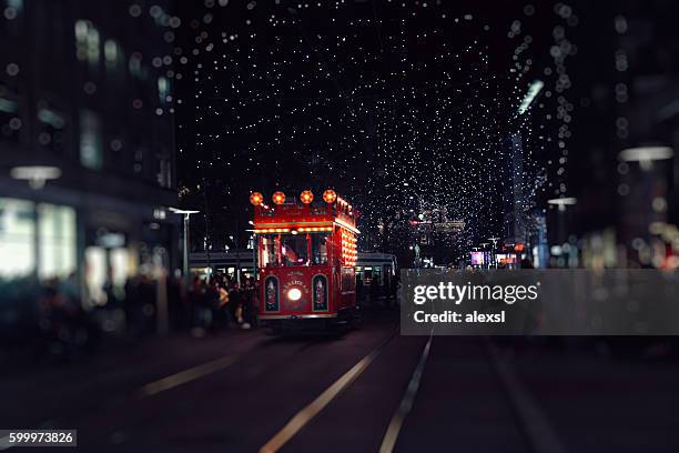 christmas lights decoration street in switzerland, zurich - tram zürich stock pictures, royalty-free photos & images