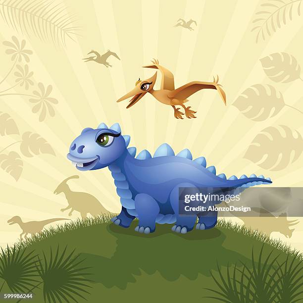 stockillustraties, clipart, cartoons en iconen met cute blue dinosaur - hadrosaurid