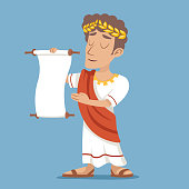 Scroll Declaration Roman Greek Retro Vintage Businessman Cartoon Character Icon