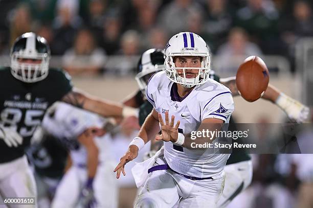 Blazejowski of the Furman Paladins pitches the ball during a game against the Michigan State Spartans at Spartan Stadium on September 2, 2016 in East...