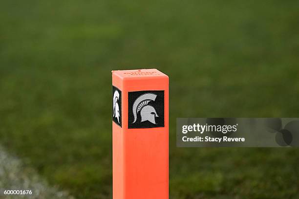 Detailed view of an end zone pylon during a game between the Michigan State Spartans and the Furman Paladins at Spartan Stadium on September 2, 2016...