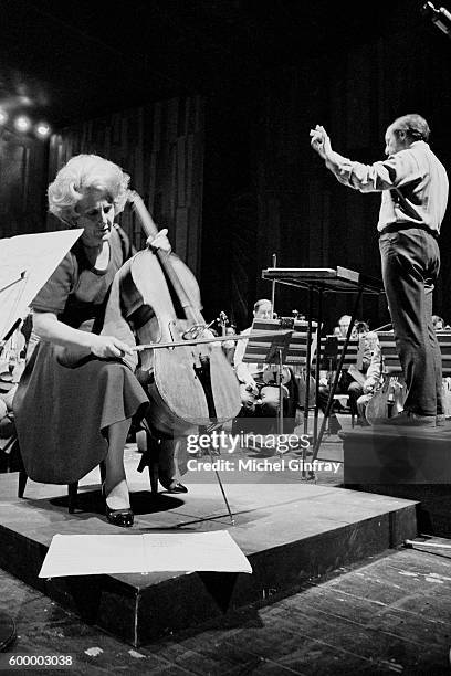 French conductor, composer and pianist Pierre Boulez with the BBC Symphony Orchestra, at the Théâtre National Populaire , in Paris.