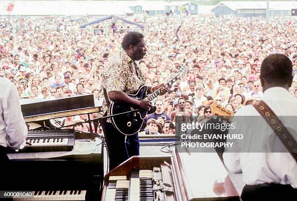 American blues musician, singer, songwriter, and guitarist B.B. King during the New Orleans Jazz & Heritage Festival.