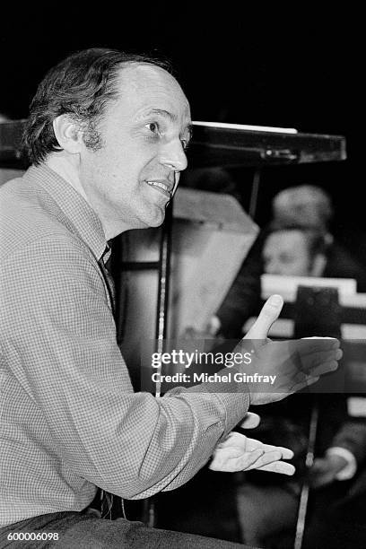 French conductor, composer and pianist Pierre Boulez with the BBC Symphony Orchestra, at the Théâtre National Populaire , in Paris.