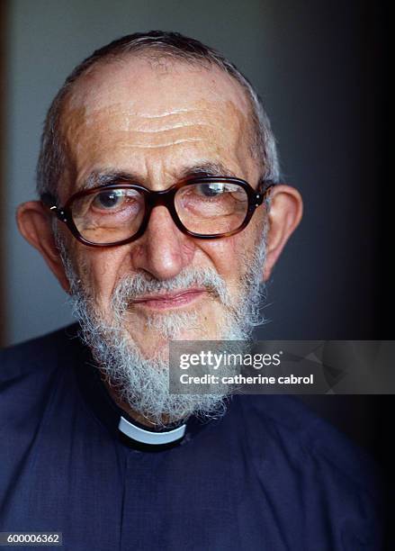 French clergyman Abbe Pierre in his Charenton office.