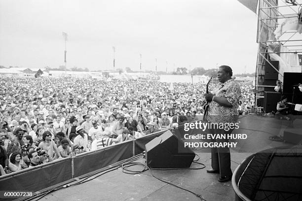 American blues musician, singer, songwriter, and guitarist B.B. King during the New Orleans Jazz & Heritage Festival.