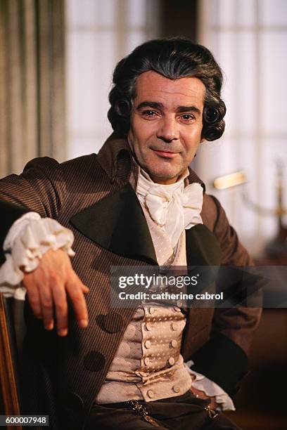 Actor Pierre Arditi on the set of the television series Condorcet directed by Michel Soutter.