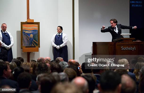 One of five versions of the iconic painting "Scream" by Norwegian artist Edvard Munch was sold at record 119.9 million dollars. Auctioneer Tobias...