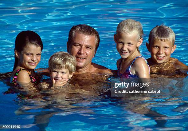 Thierry Roussel with his children, notably the daughter he had with Christina Onassis, Athina Onassis Roussel .