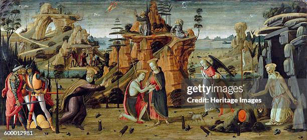 Legends Scripturea Landscape with biblical scenes and legends of the saints. Found in ...