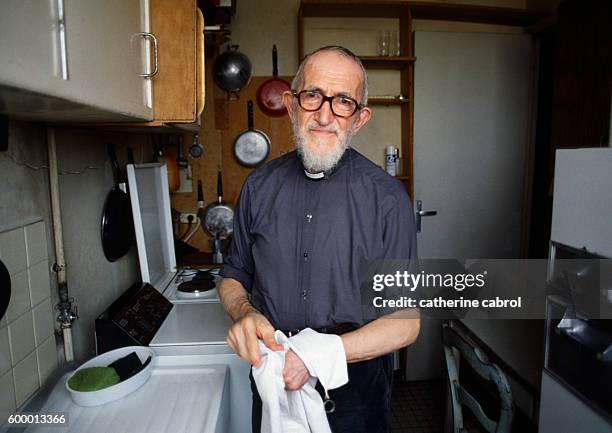 French clergyman Abbe Pierre in his Charenton office.