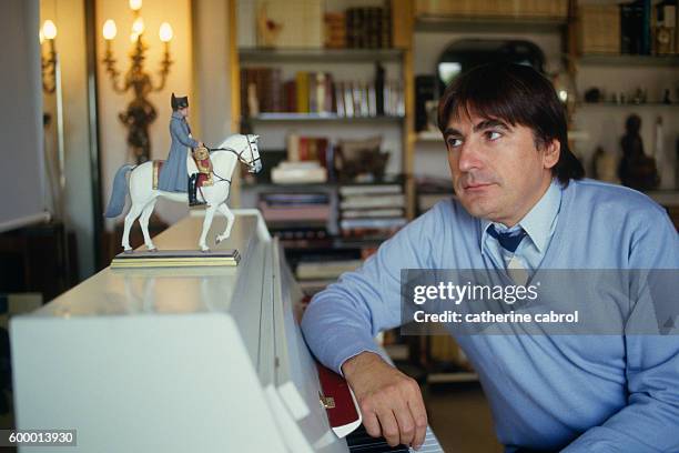 French Singer and Actor Serge Lama at Home